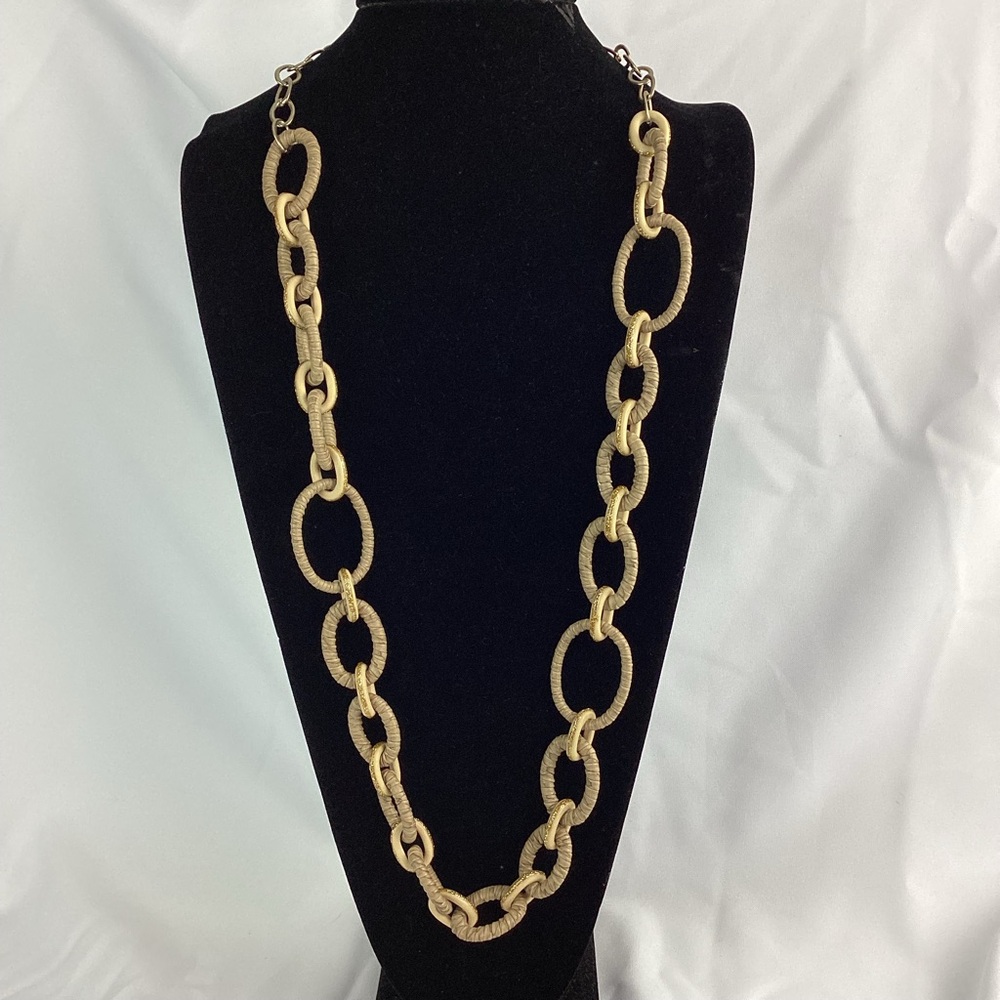Chico's SAHARA Leather Wrapped Tan Chain Link Necklace, $59